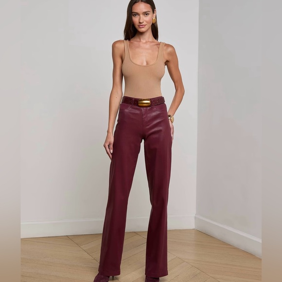 L'AGENCE Clayton Coated High Rise Wide Leg Jeans in Port Burgundy Size 25